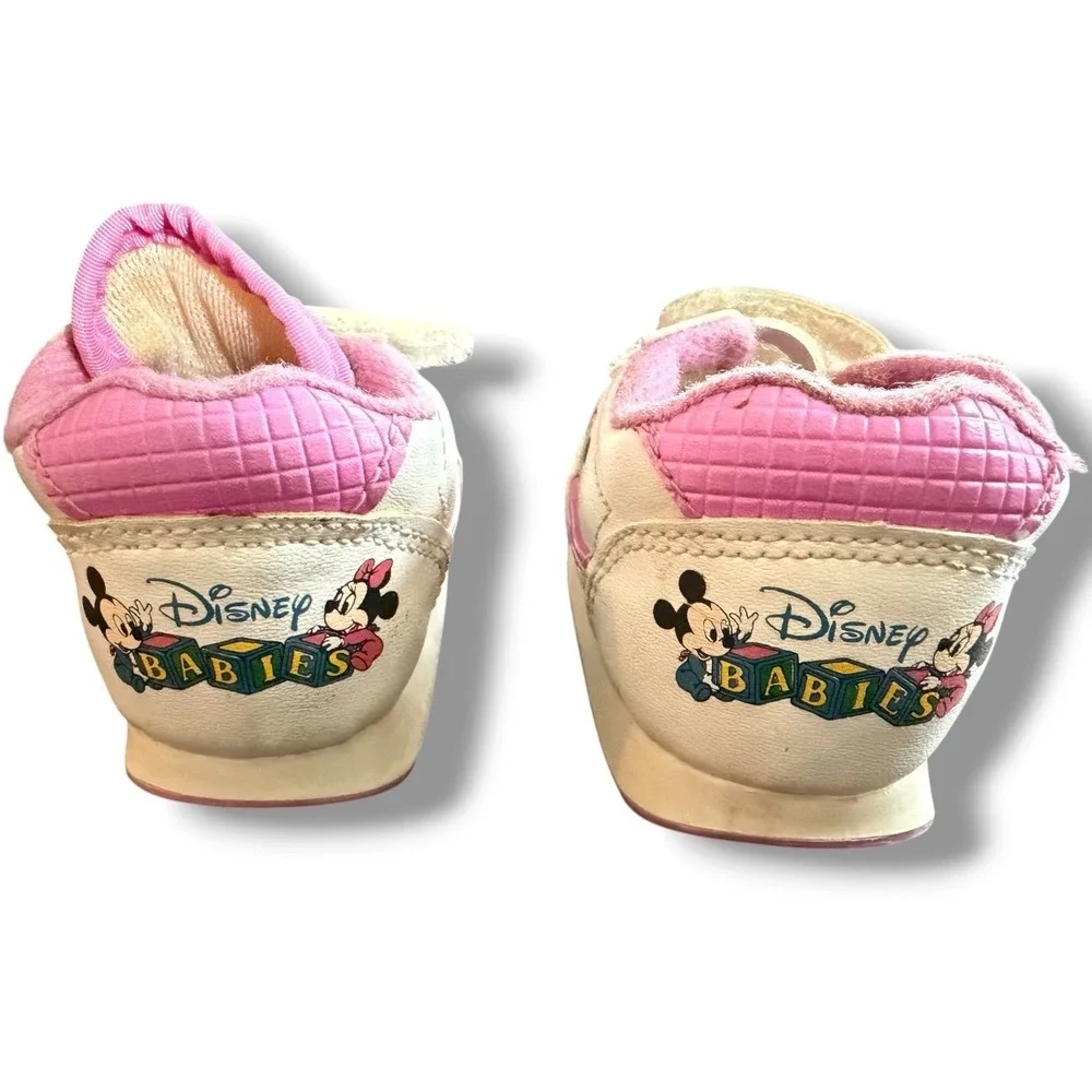 Disney Vintage Minnie Mouse Babies Sneakers Kids Size 1 White Pink Hook Loop